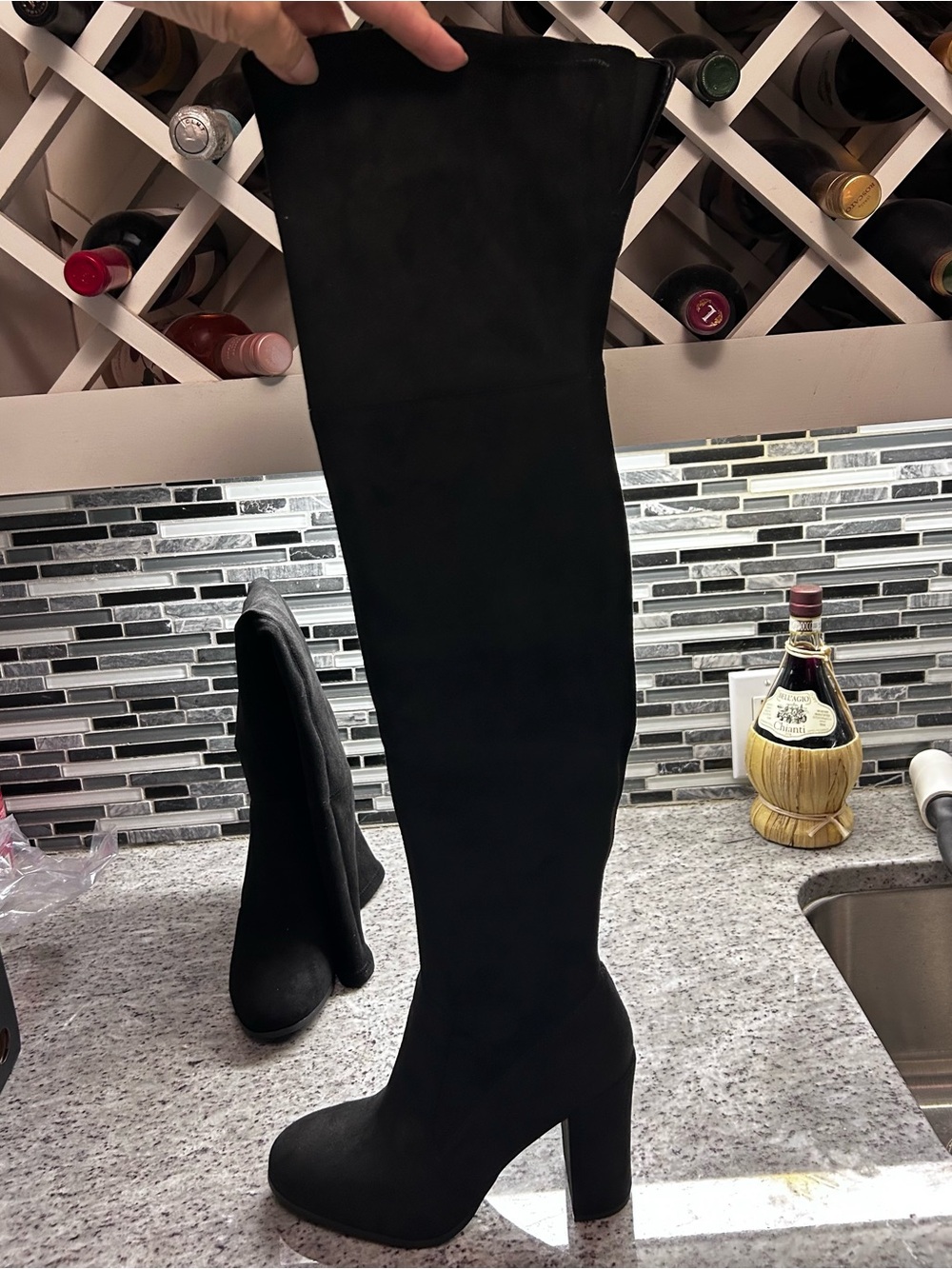 Kenneth Cole Josie Black Over the Knee Block Heel Boots - Women size 8.5 NWT